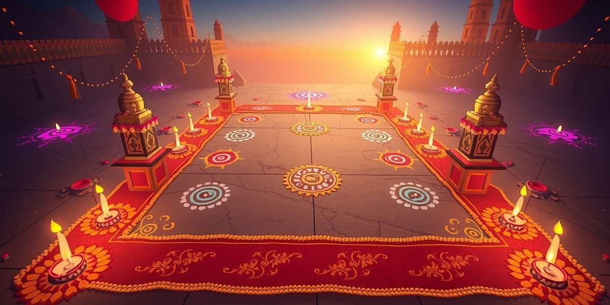 Masala Masters Duel Diwali event showing a battlefield decorated with diyas, rangoli, and festive lights